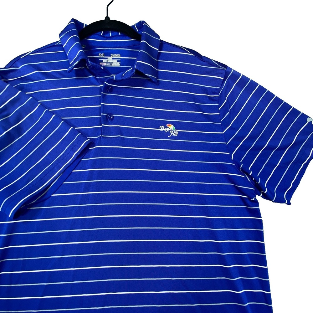 Under Armour HeatGear Polo Shirt‎ Mens XL Blue Bay Hill Golf Club Striped Active